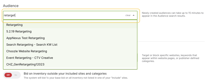 Retargeting Audience Selection - Ad Group